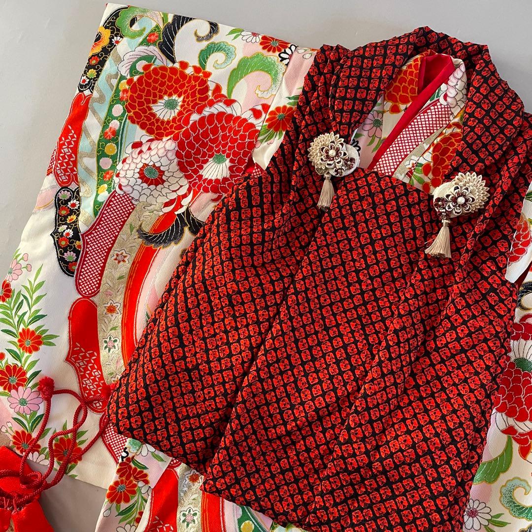七五三　３歳　アンティークお着物　ハンドメイド　総絞りの被布コーデセット