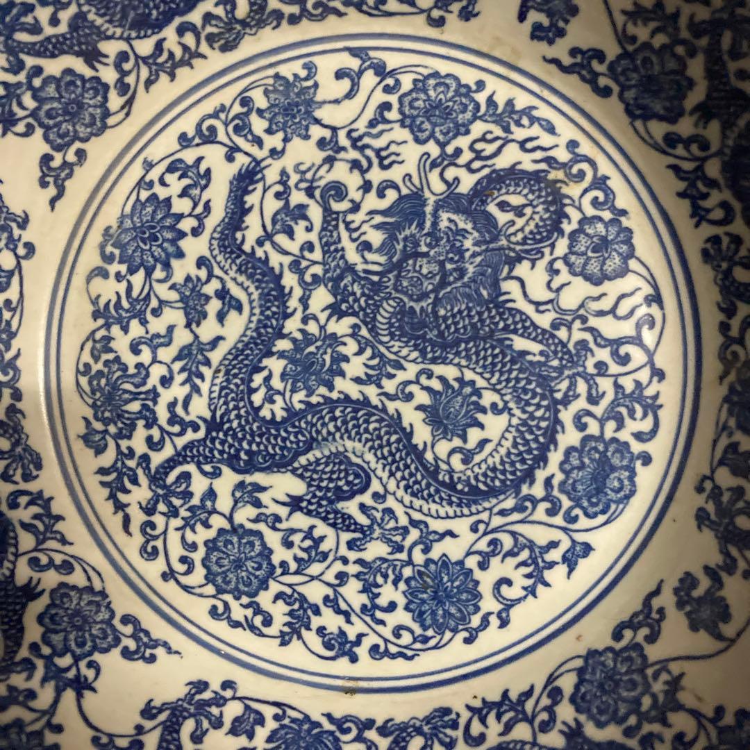 中国　染付　大鉢　龍花唐草図　大清乾隆年製銘