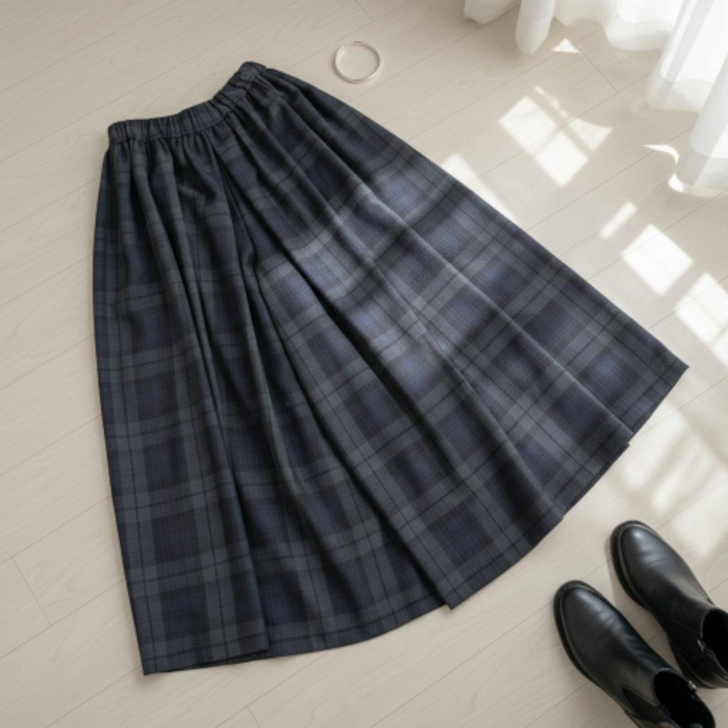 トラディショナルウェザーウェア　ギャザードボリュームキュロットパンツ　チェック