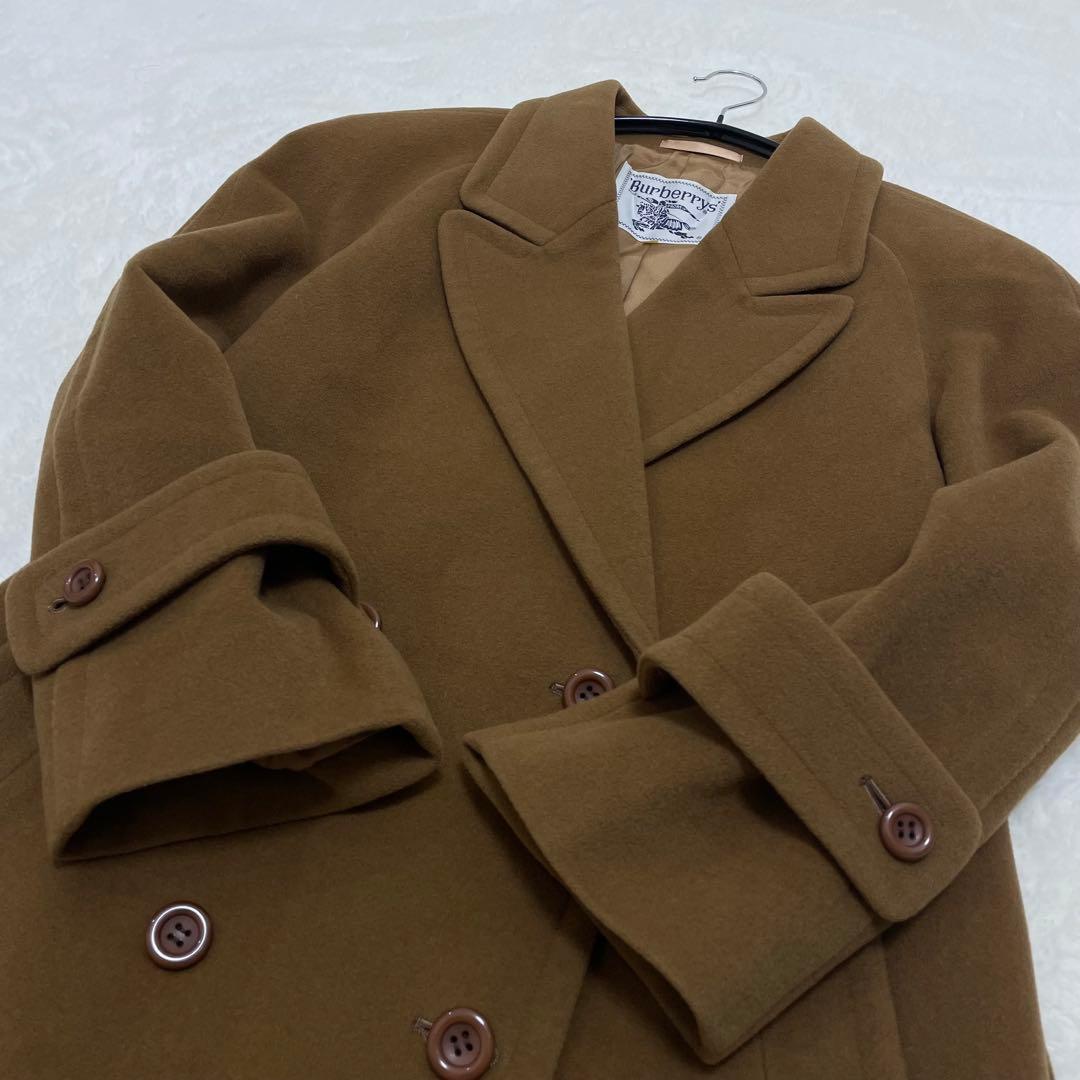 【美品】バーバリー カシミヤ ウール ダブルブレスト チェスターコート ブラウン