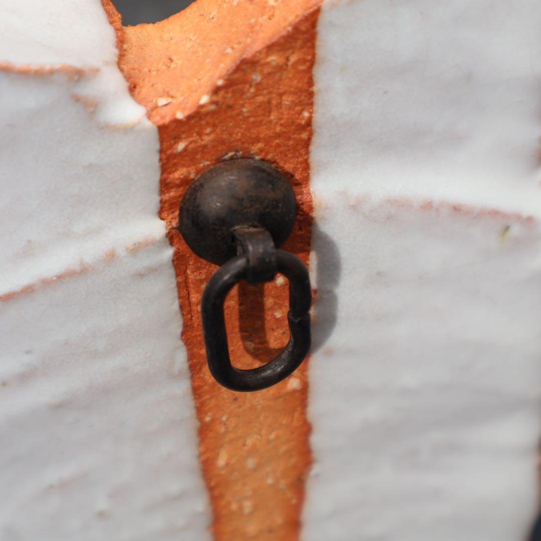 【茶道具】白釉掛分掛花入　萩焼　大和保男　共箱　白　R1561ダN3