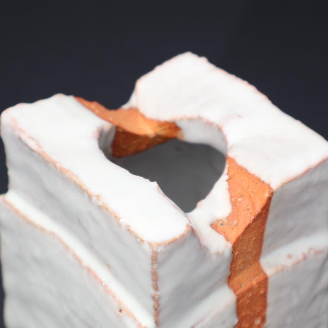 【茶道具】白釉掛分掛花入　萩焼　大和保男　共箱　白　R1561ダN3