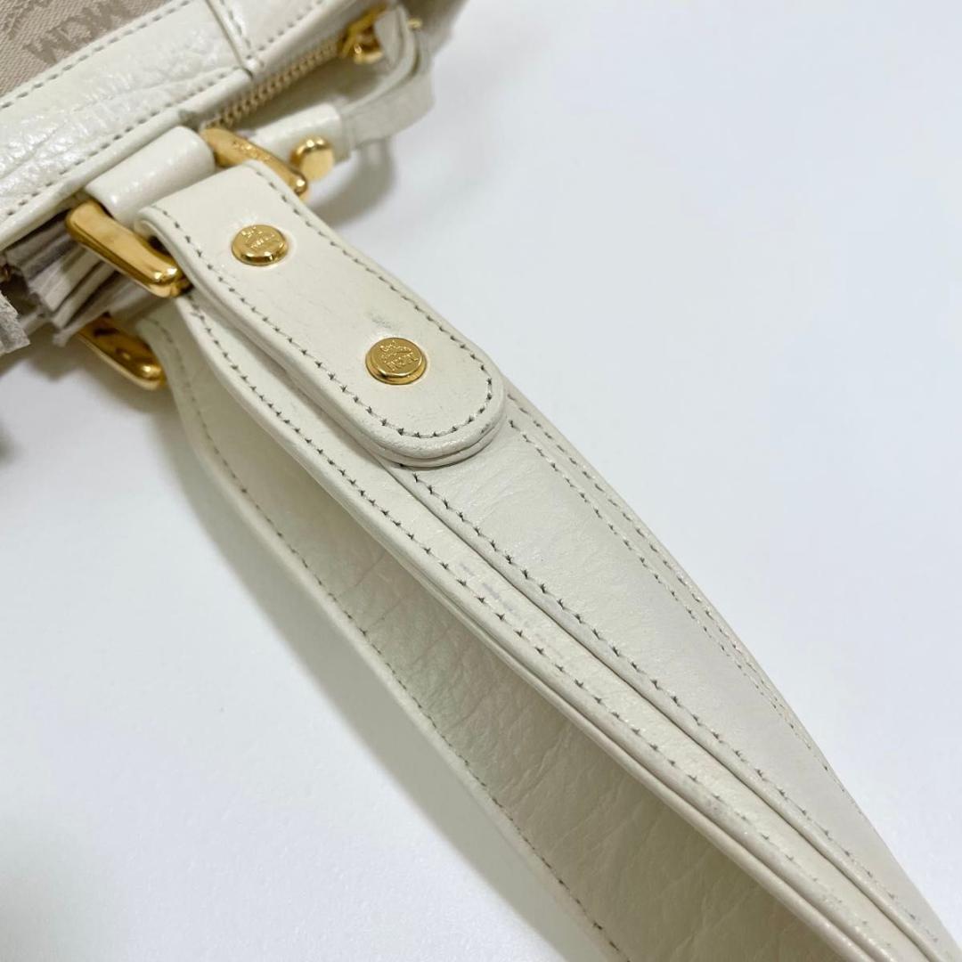 MCM ハンドバッグ 総柄 レディース ロゴ 白 ホワイト ベージュ 美品 中古