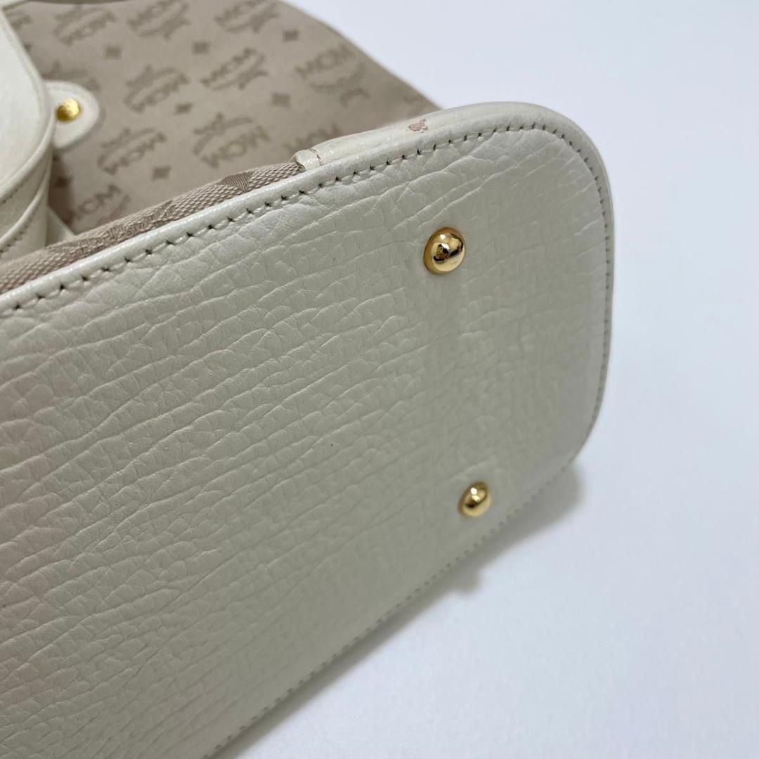 MCM ハンドバッグ 総柄 レディース ロゴ 白 ホワイト ベージュ 美品 中古