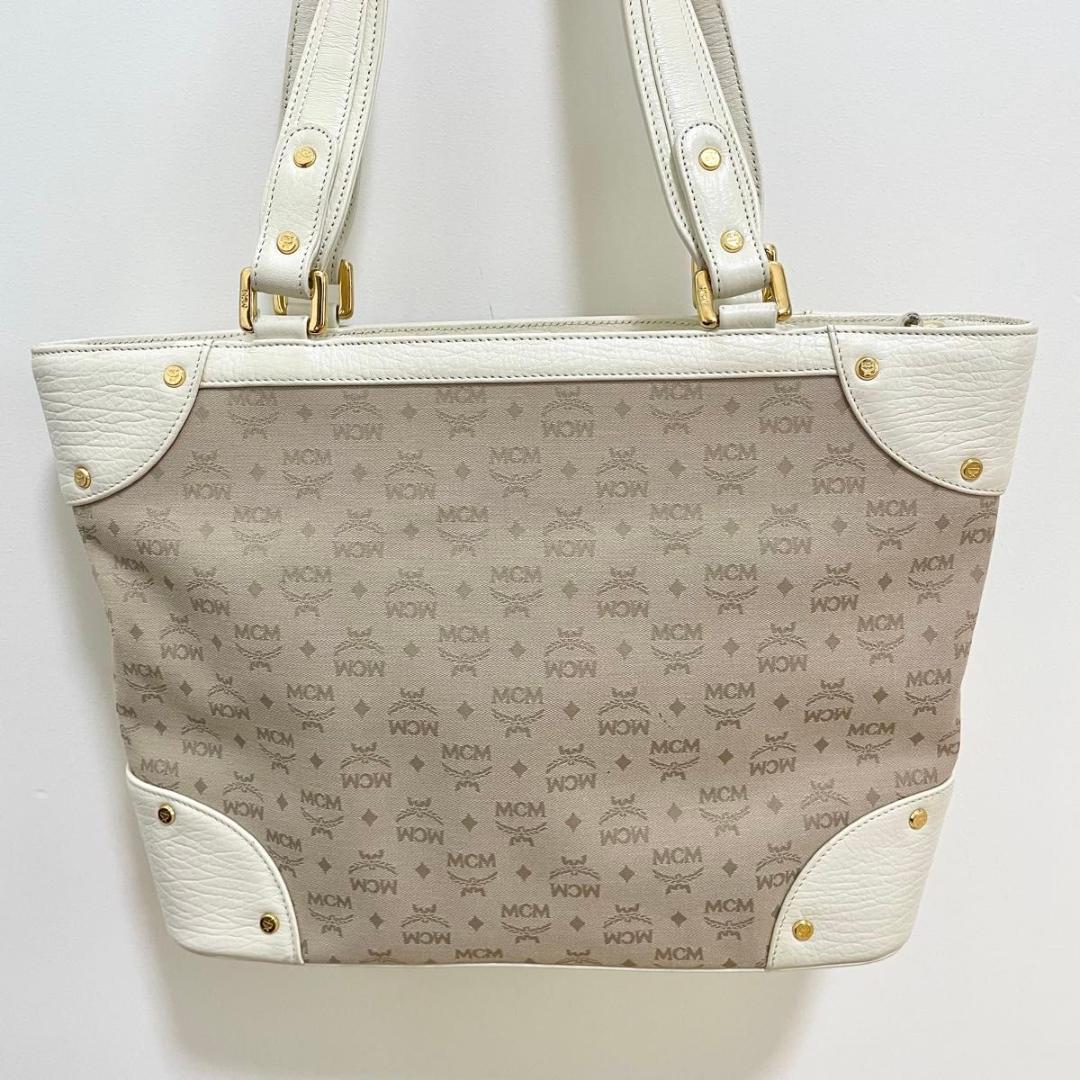 MCM ハンドバッグ 総柄 レディース ロゴ 白 ホワイト ベージュ 美品 中古