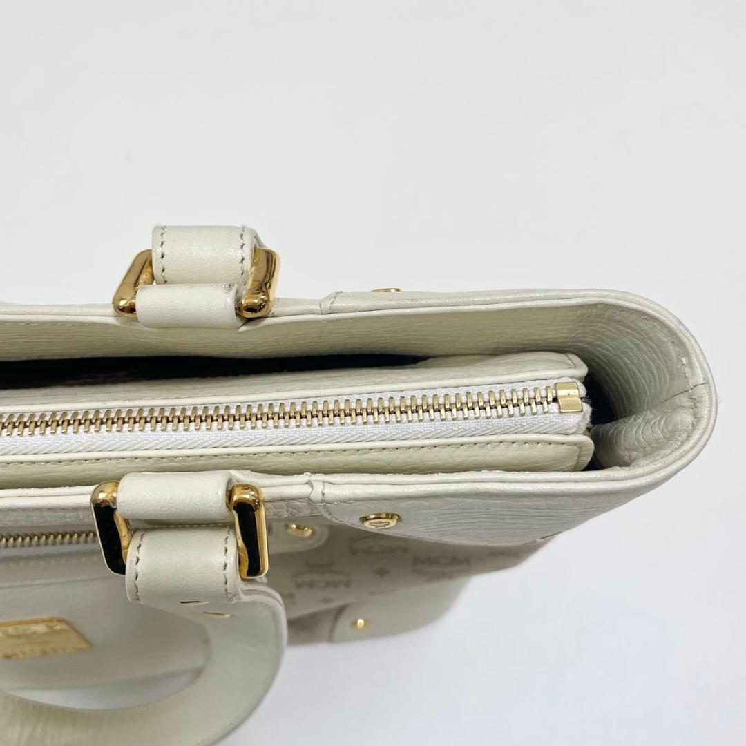 MCM ハンドバッグ 総柄 レディース ロゴ 白 ホワイト ベージュ 美品 中古