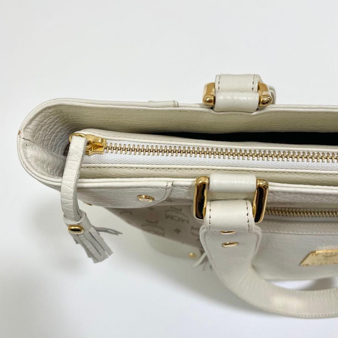 MCM ハンドバッグ 総柄 レディース ロゴ 白 ホワイト ベージュ 美品 中古
