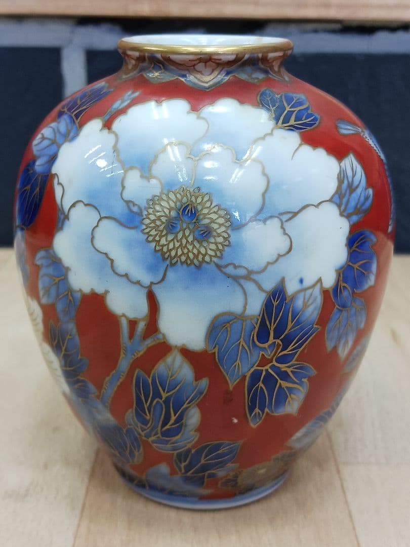 時代物　オールド深川　 深川製磁　花鳥図　染付　色絵　金彩　小壺　 花瓶　 花入