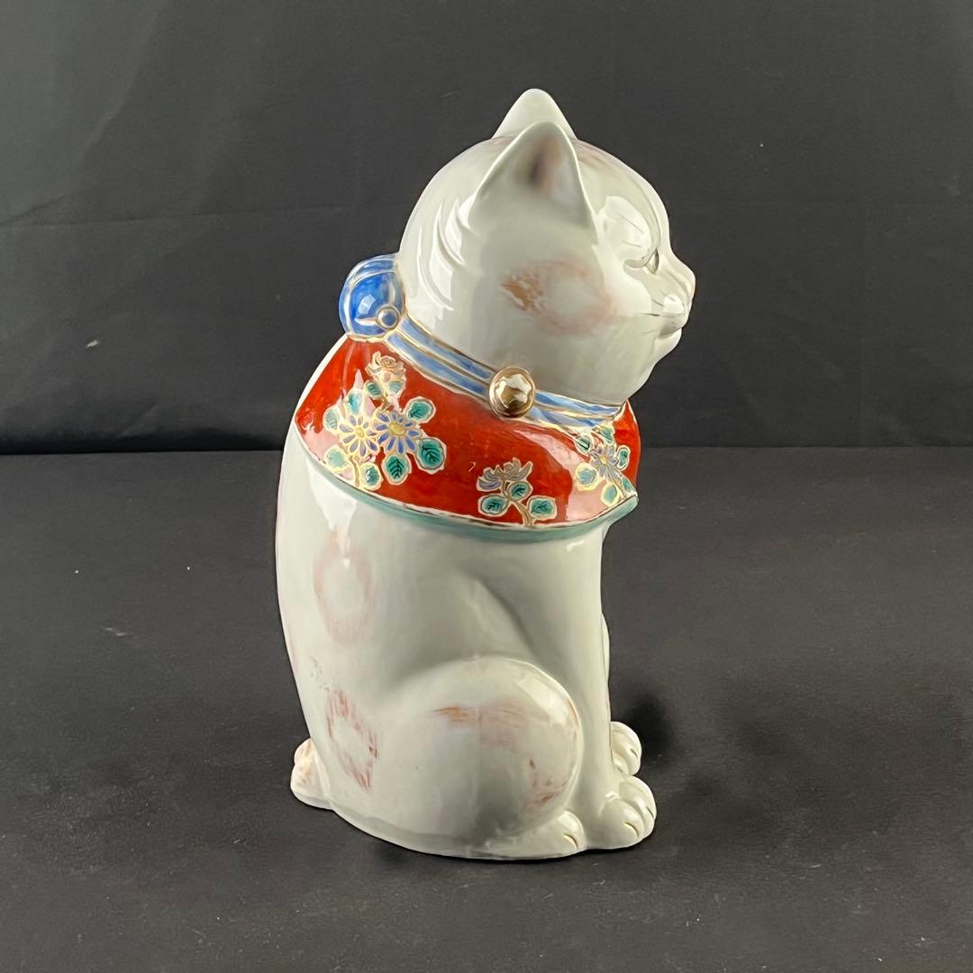 明治　九谷焼　招き猫　陶器　置物　31センチ　作家物