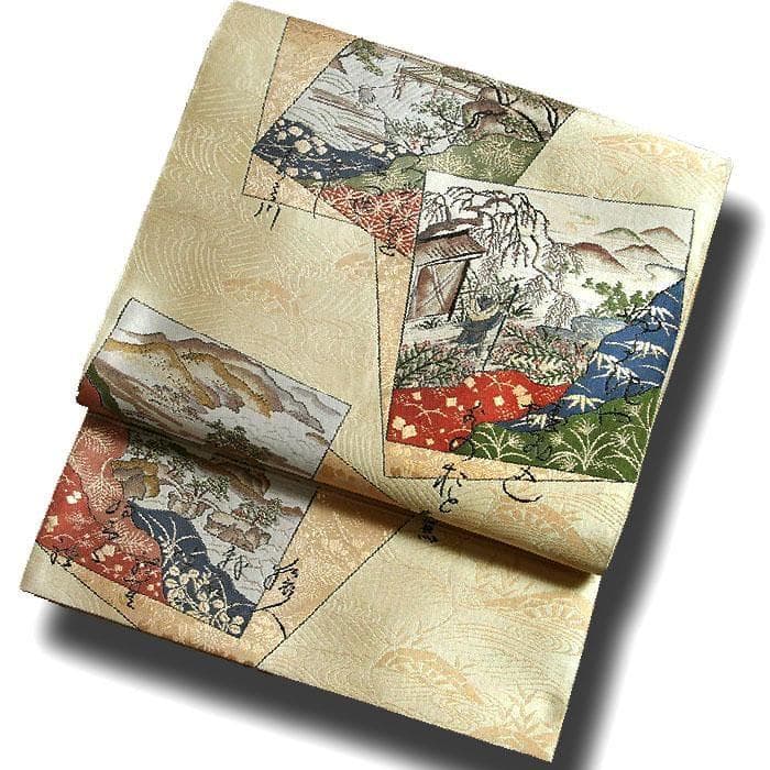 7453■　色紙文　正絹袋帯　松尾芭蕉　奥の細道　未使用