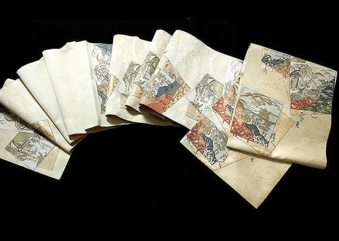 7453■　色紙文　正絹袋帯　松尾芭蕉　奥の細道　未使用