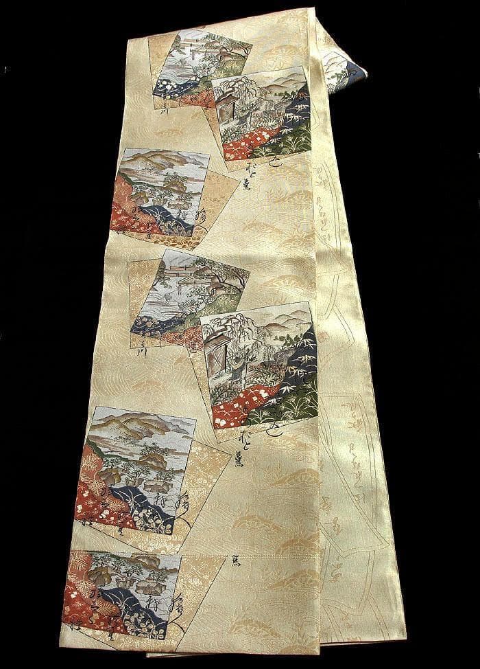 7453■　色紙文　正絹袋帯　松尾芭蕉　奥の細道　未使用