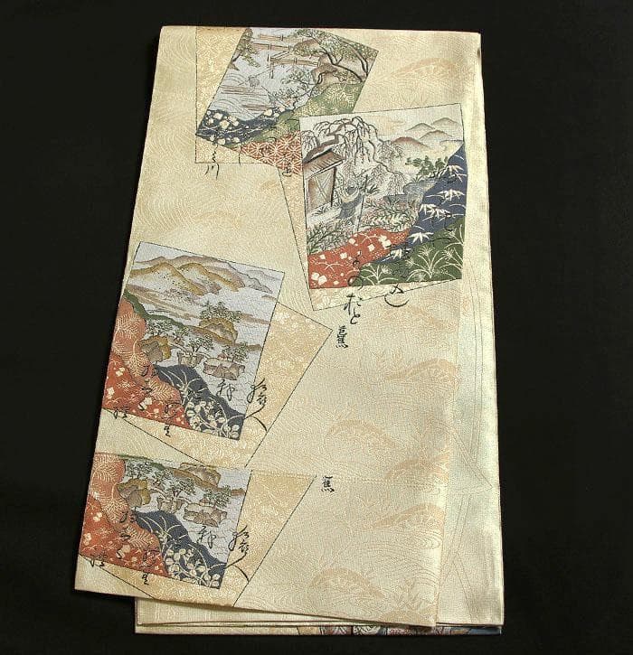 7453■　色紙文　正絹袋帯　松尾芭蕉　奥の細道　未使用