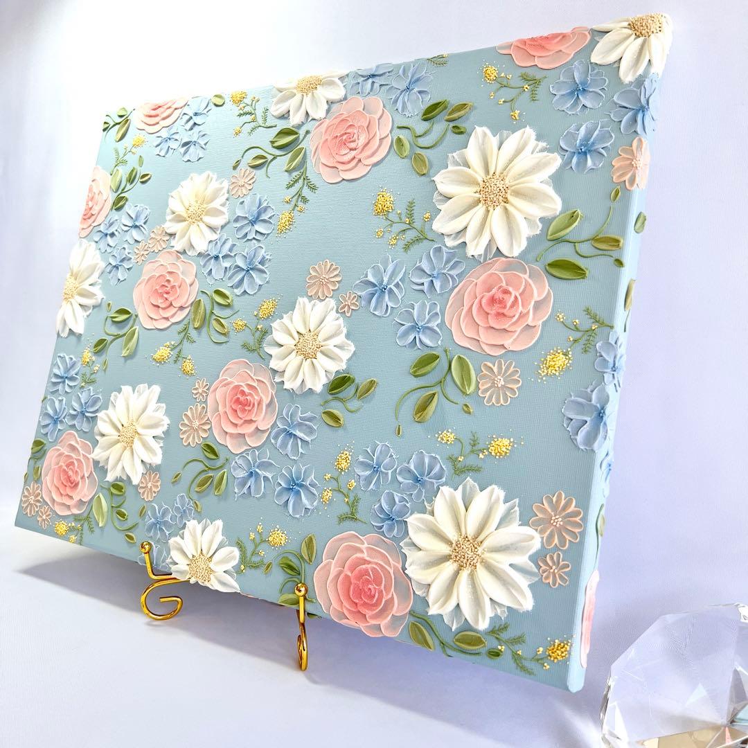 テクスチャーアート　絵画　インテリアアート　立体　花　絵　ミモザ　北欧