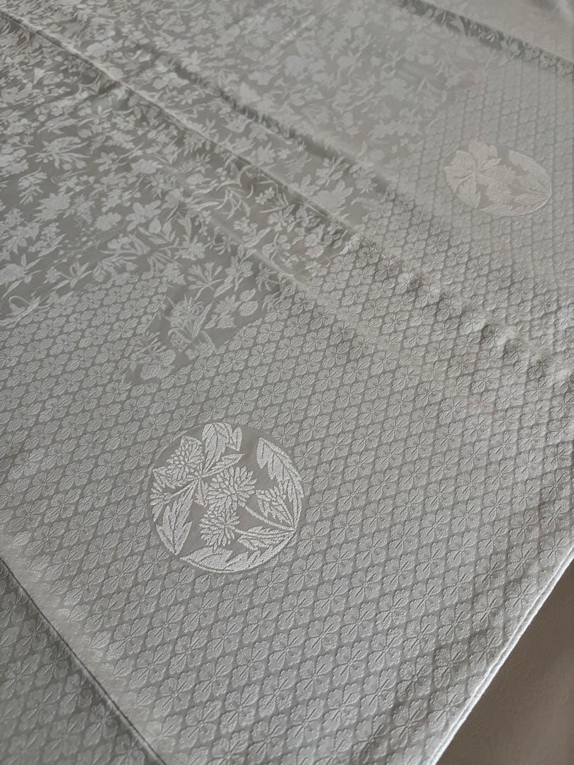 正絹 付け下げ調の紋意匠 袷 紋なし 色無地 白っぽい青磁鼠 トールサイズ