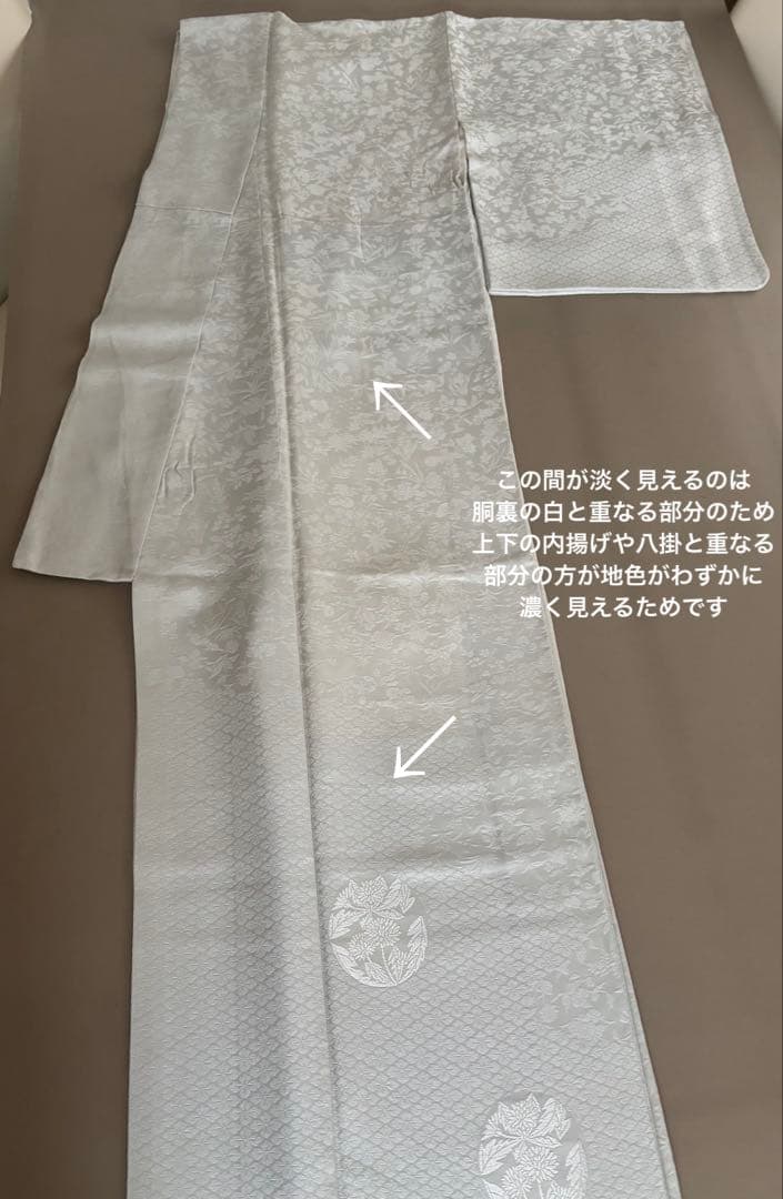 正絹 付け下げ調の紋意匠 袷 紋なし 色無地 白っぽい青磁鼠 トールサイズ