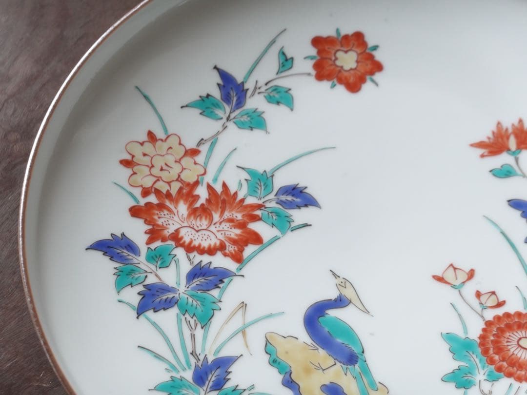 十三代　酒井田　柿右衛門　錦　岩菊鳥文　飾皿　額皿　8寸強　陶額　有田焼