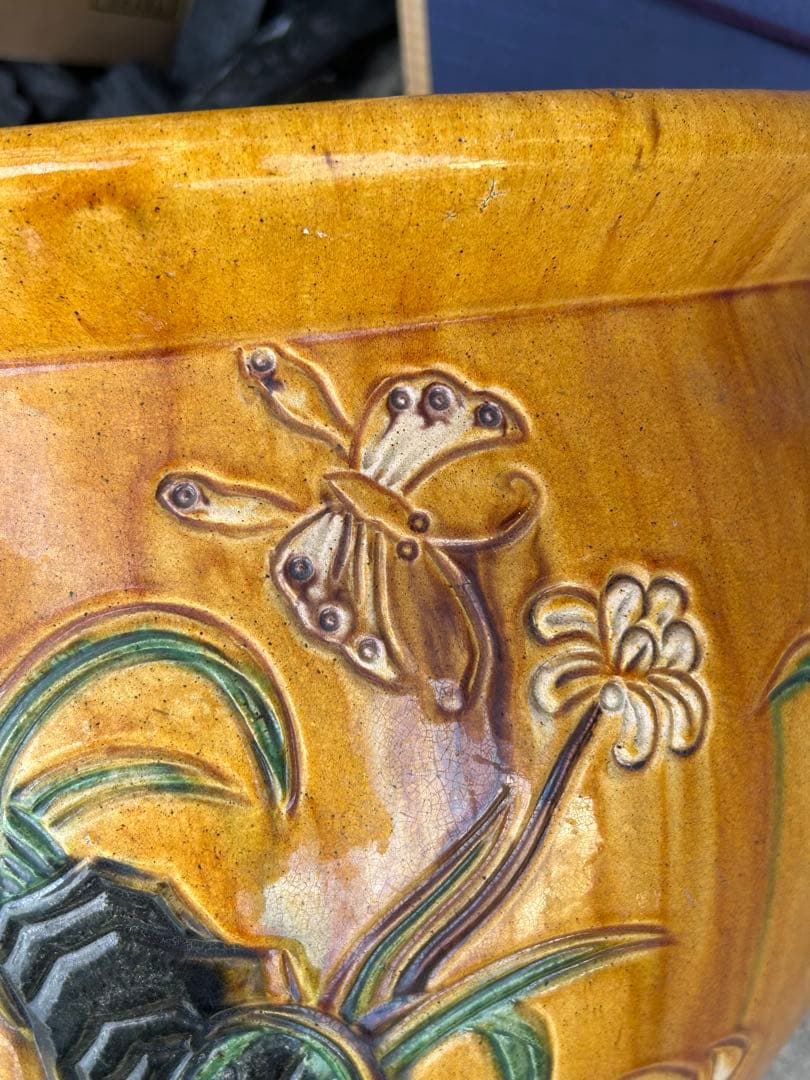 中国　三彩　蓮鷺紋鉢　送料込み0420