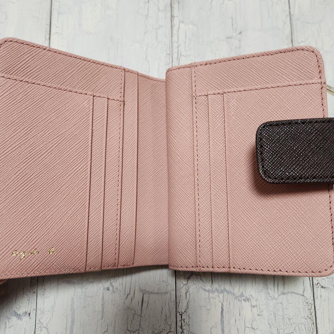 アニエスベー　二つ折り財布 ダークブラウン/ピンク　美品