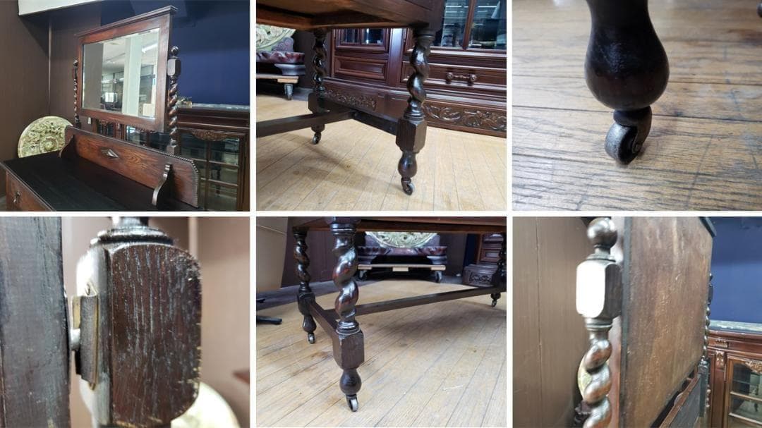 B36　アンティーク イギリス製 樽材 ツイストレッグ ドレッサー