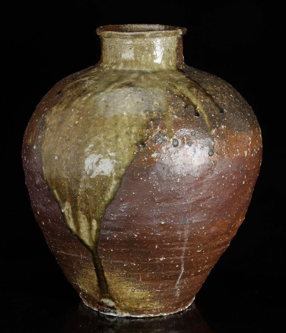 古陶 大壺 高さ37cm 6.2kg 自然釉 流釉 飾壺 民藝 古美術 骨董品