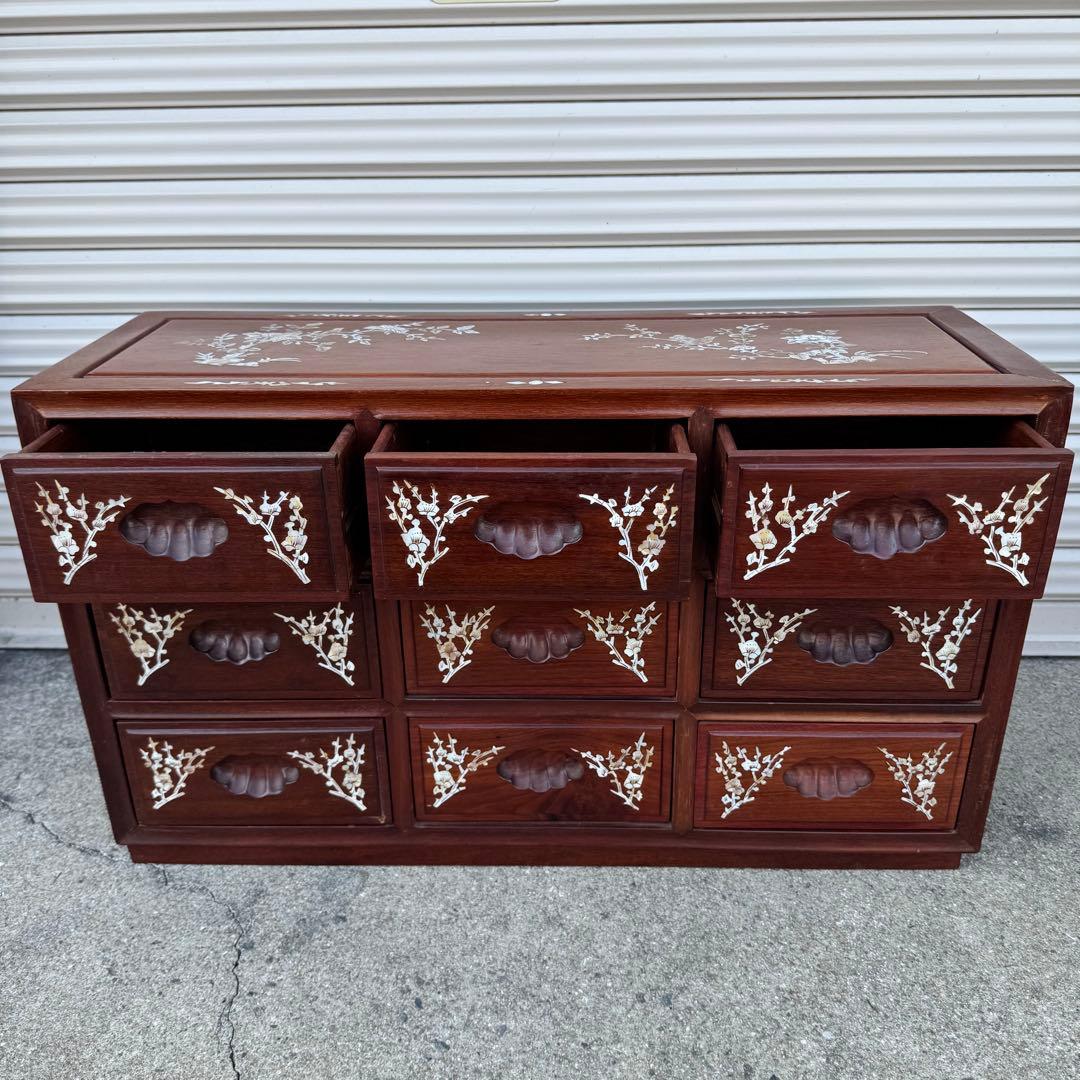 豪華 螺鈿細工 花梨 唐木 3段9杯 小箪笥チェスト 収納キャビネット抽斗飾り棚