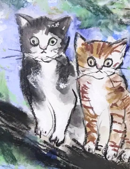 絵画★原画★１点物の作品★本物★額装★インテリア★猫★パステル画★水彩画★ネコ