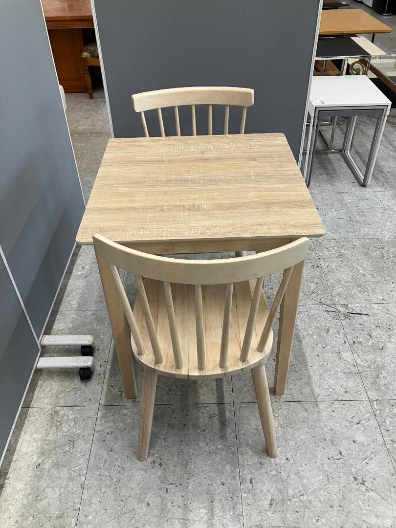 ダイニングテーブルセット イス×2 天然木 ベージュ