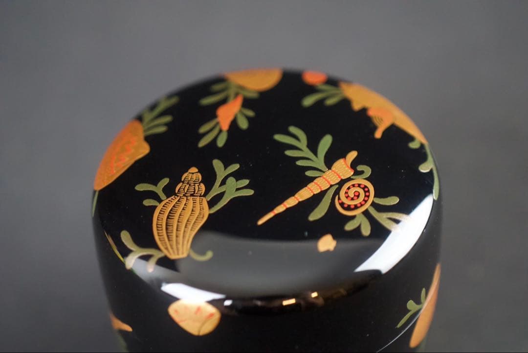 鈴木光入 造 海松貝蒔絵 大棗 内銀溜 波蒔絵 共箱