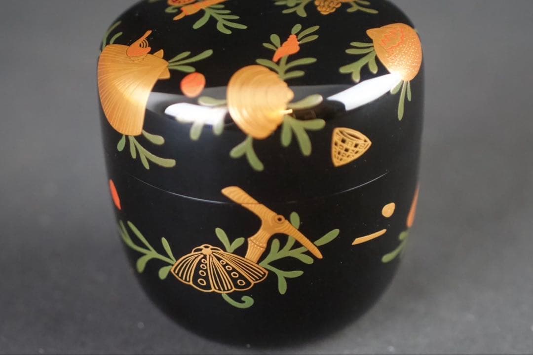 鈴木光入 造 海松貝蒔絵 大棗 内銀溜 波蒔絵 共箱