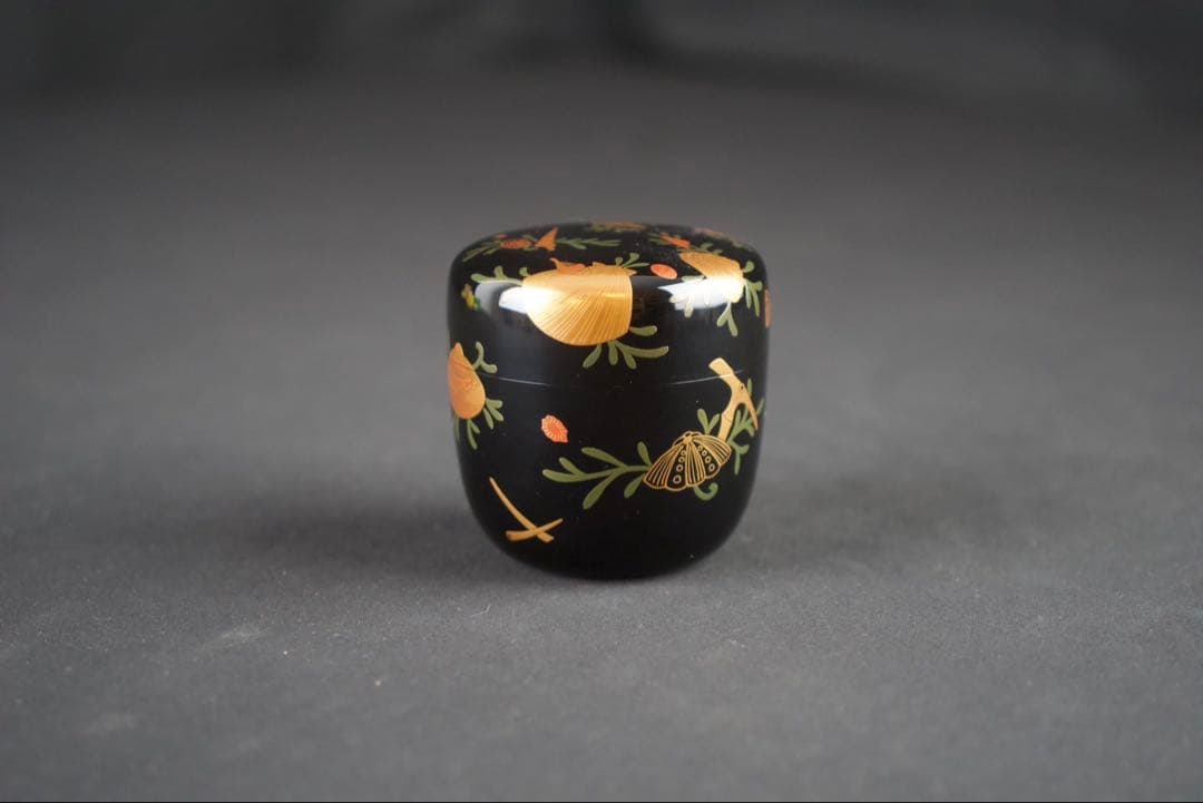 鈴木光入 造 海松貝蒔絵 大棗 内銀溜 波蒔絵 共箱