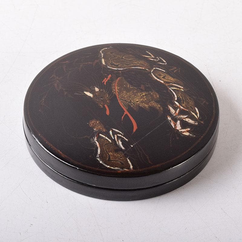 韓国漆　黒漆　螺鈿装飾　圓式香合　時代箱付　V　Ｒ8301