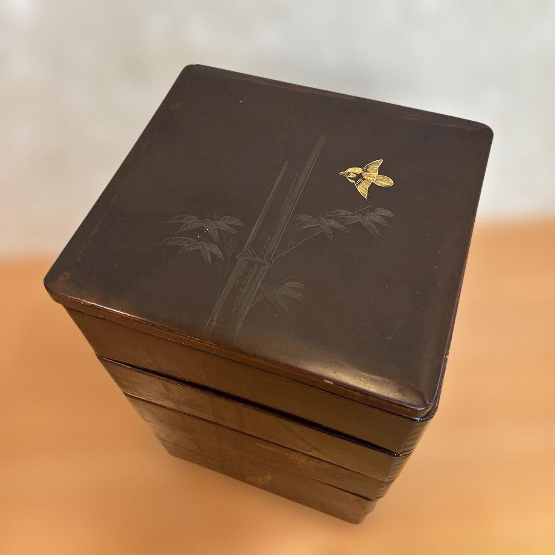 重箱5段　伝統工芸品 漆塗り 金箔 蒔絵 骨董 昭和レトロ アンティーク 時代物