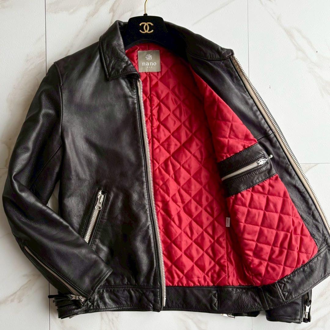 美品◆ナノユニバース ラムレザー シングルライダース ジャケット キルティング