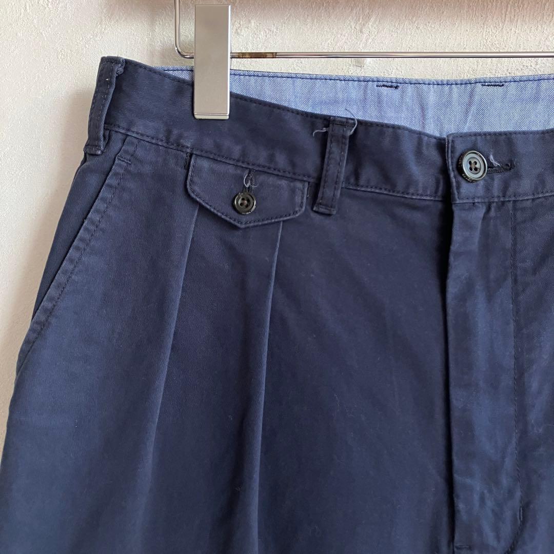 美品 BEAMS PLUS 2プリーツチノ チノパン ネイビー M