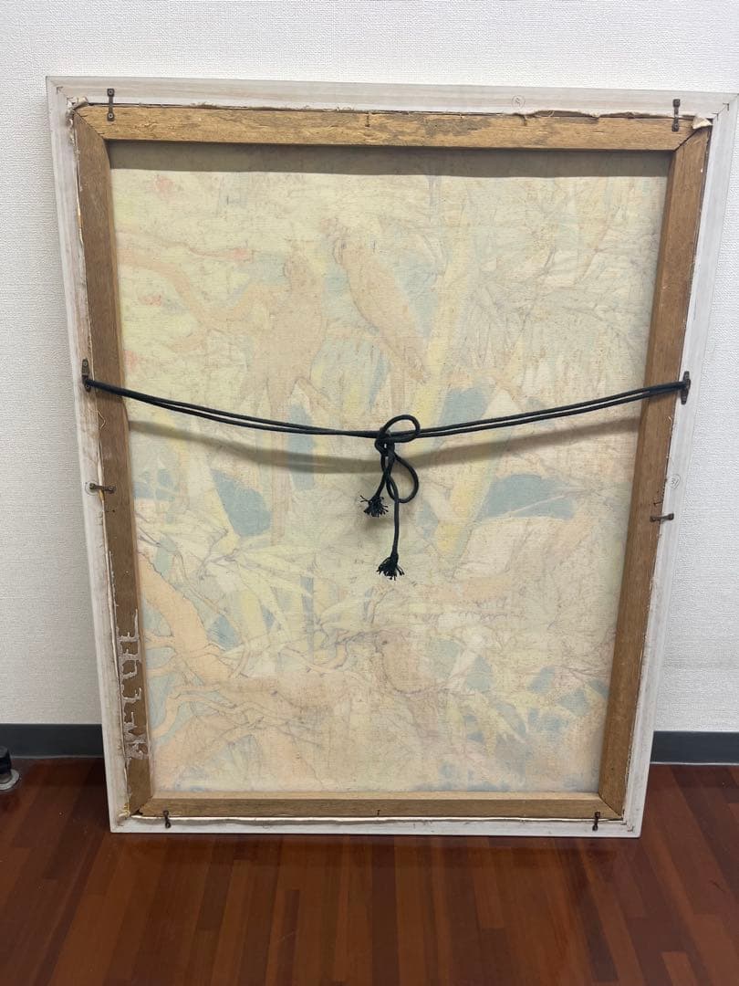 31カリム　竹林と鳥　布　油彩