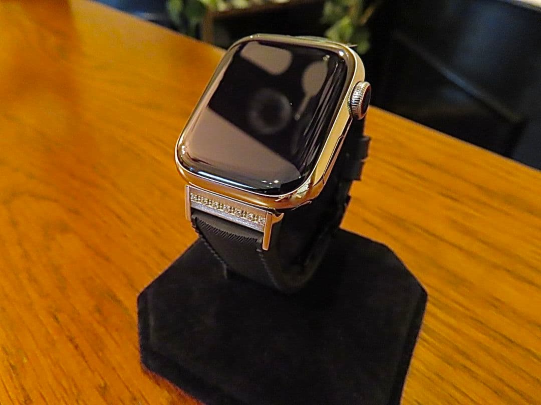 AppleWatch専用ダイアモンド&シルバー925製チャーム&ラバーバンド(黒