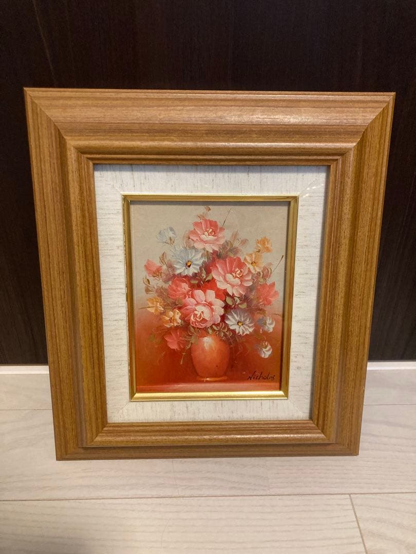 Nicholas 花瓶に生けた花 油彩画