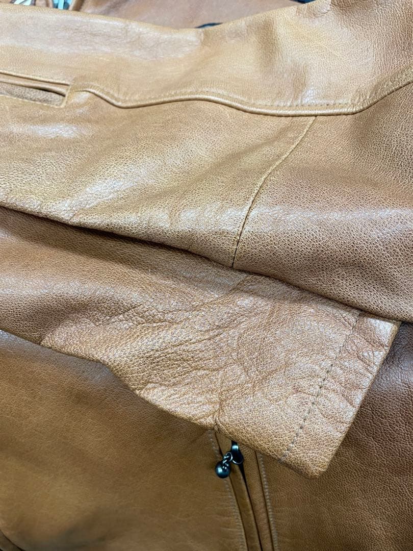 ローブローナックル ライダースジャケット ワッペン 山羊革 ブラウン XLサイズ