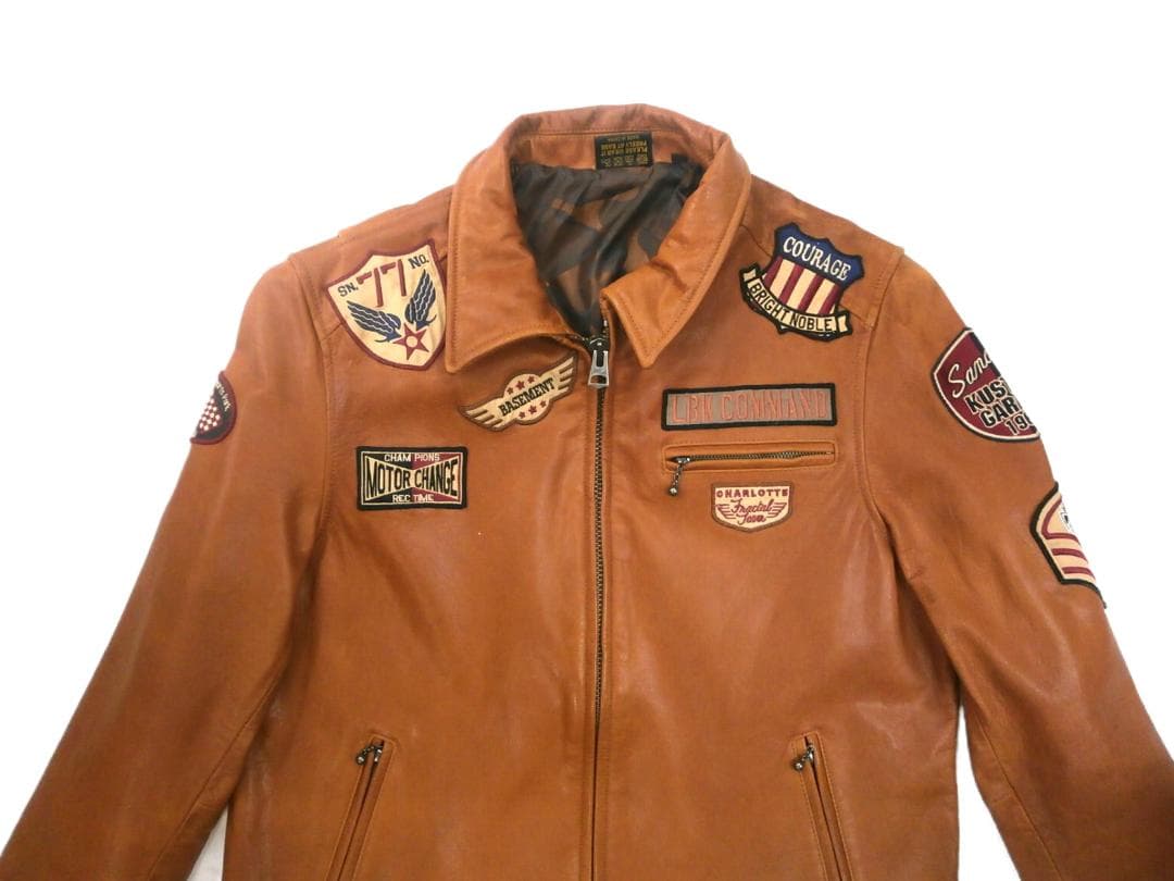ローブローナックル ライダースジャケット ワッペン 山羊革 ブラウン XLサイズ