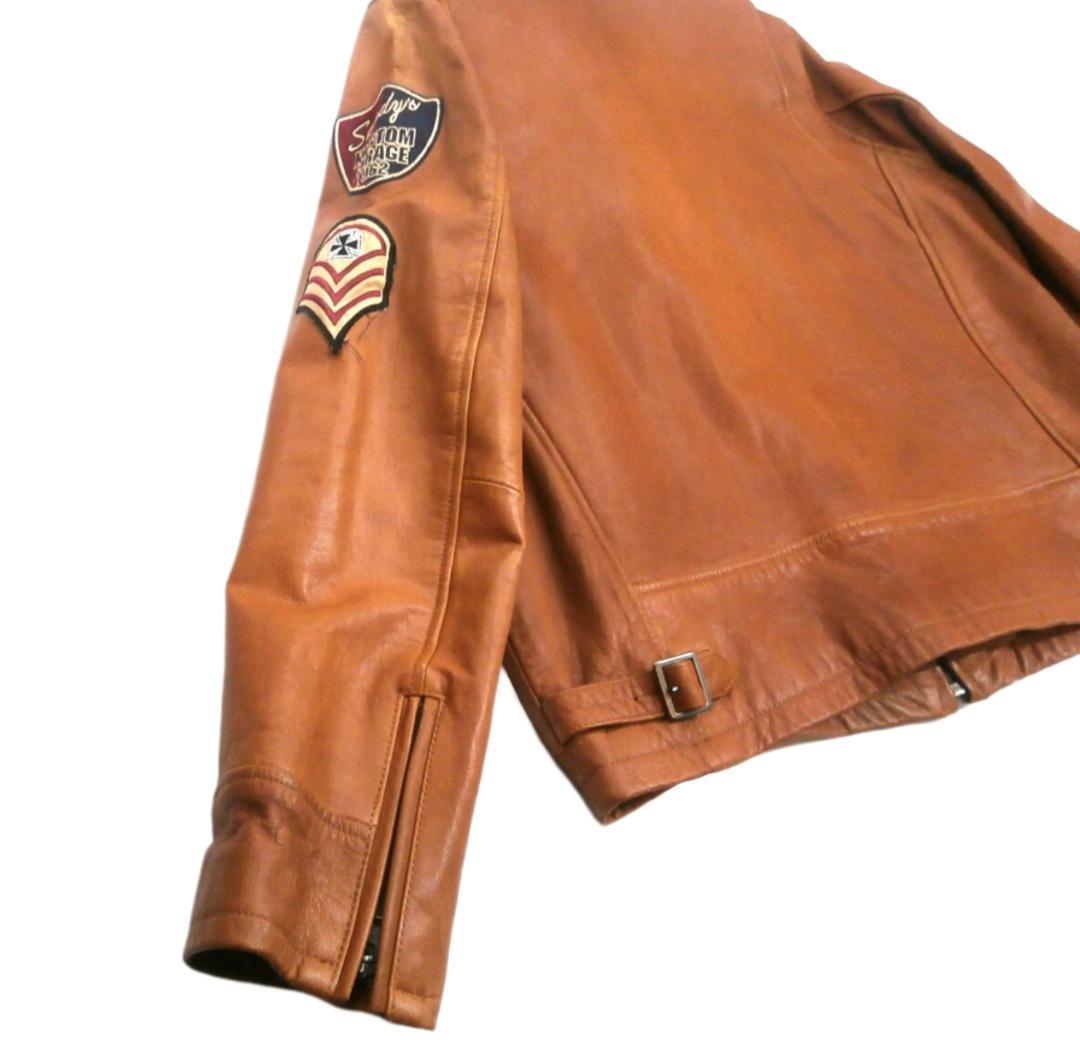 ローブローナックル ライダースジャケット ワッペン 山羊革 ブラウン XLサイズ