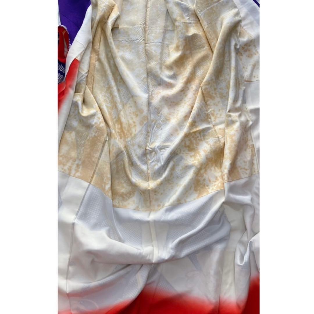 【扇柄 牡丹柄 熨斗目 】ムラサキ 振袖 豪華