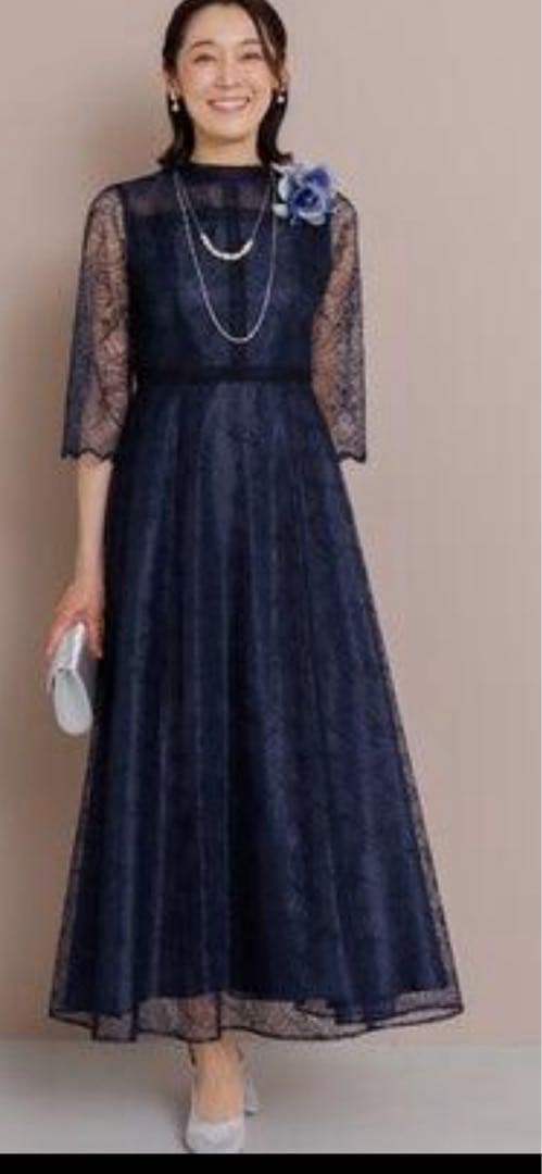 フォルムフォルマ マザードレスform forma リーフレースロング紺　９号