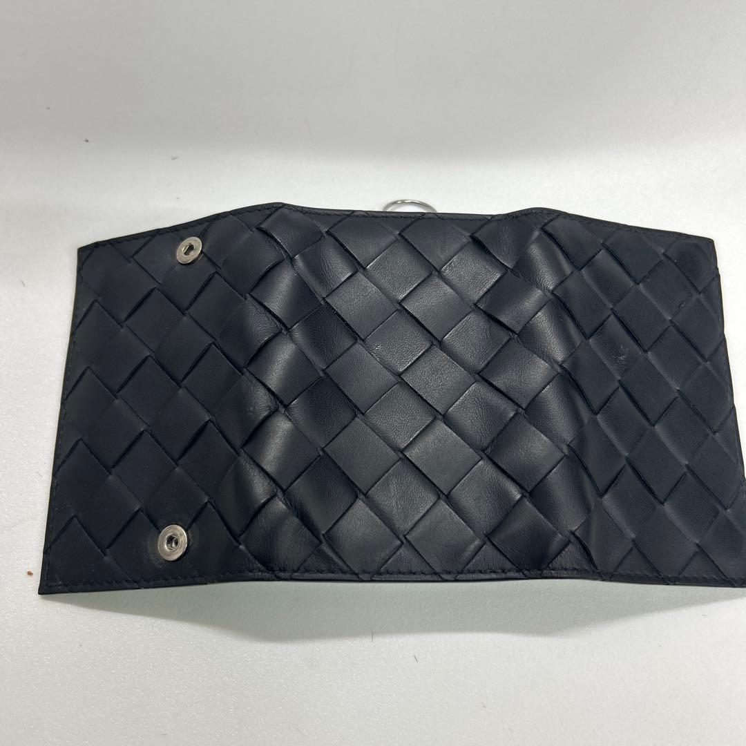 BOTTEGA VENETA黒 レザー キーケース 編み込みデザイン