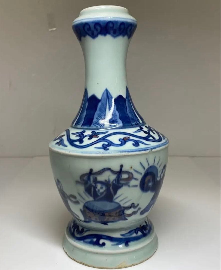 中国清時代　大清光緒年製　釉裏紅人物画花瓶　高さ約24㎝　東Y7-0331☆2F