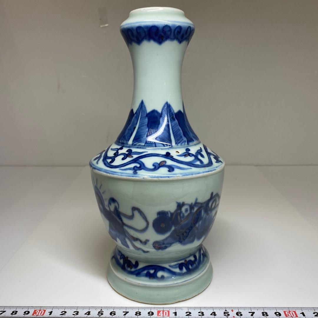 中国清時代　大清光緒年製　釉裏紅人物画花瓶　高さ約24㎝　東Y7-0331☆2F