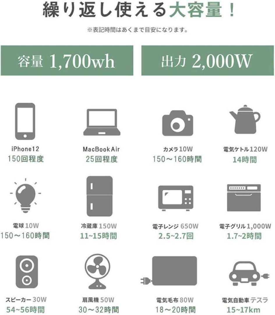 POWER STAR ポータブル電源 1700Wh 2000w ソーラーパネル付