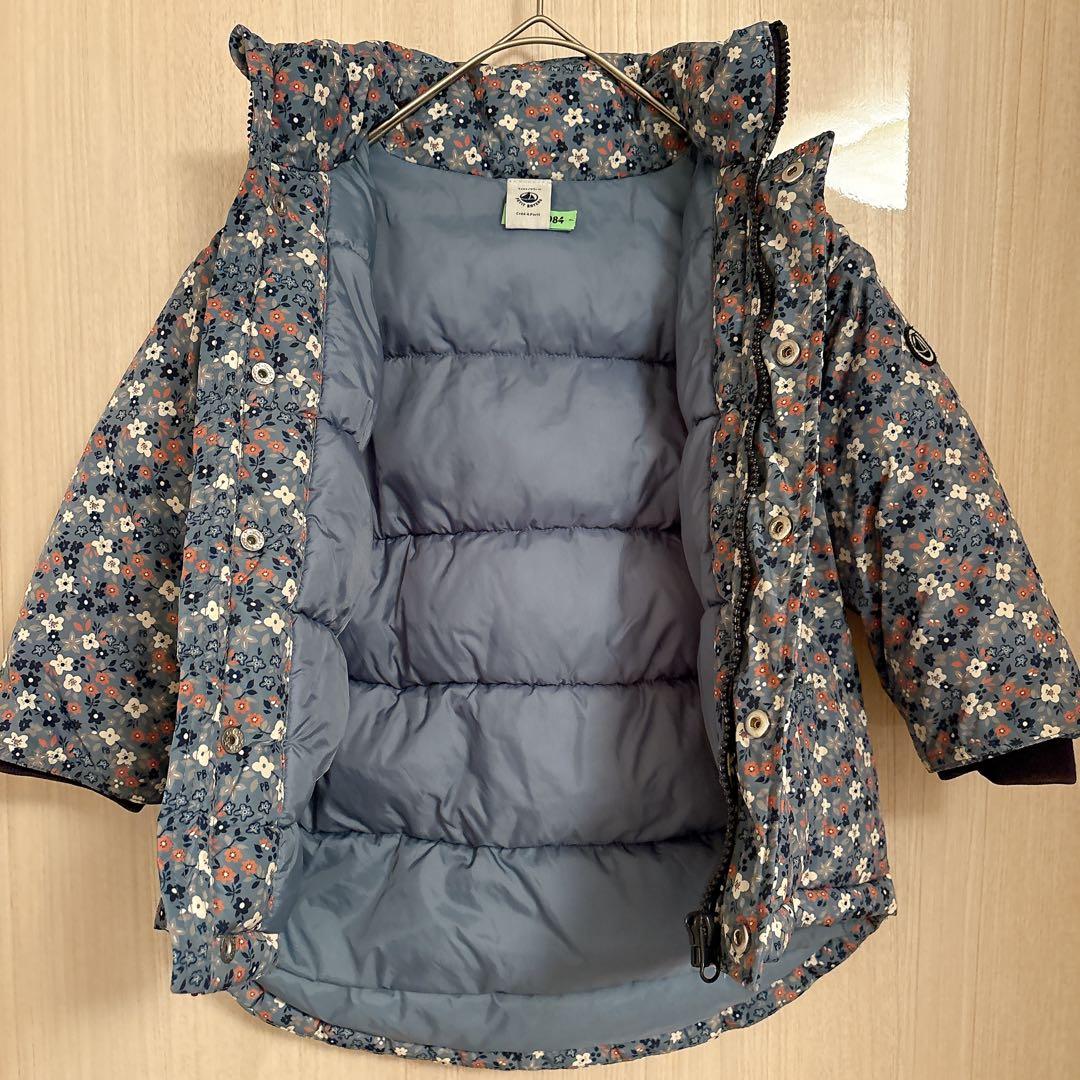 プチバトー　Petit Bateau 中綿　アウター　花　ブルー　女の子 95