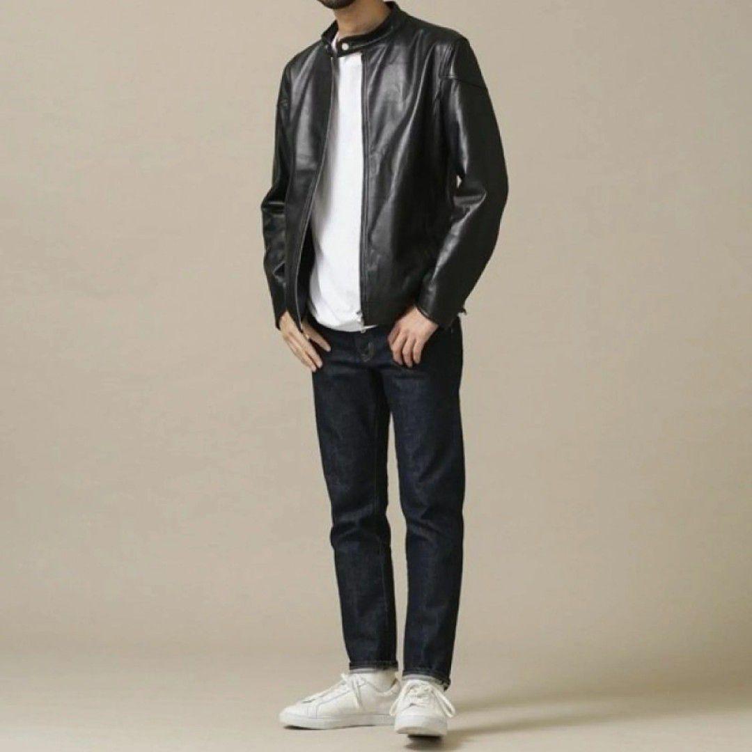 美品■NANO UNIVERSE ライダースジャケット ブラック ラムレザー