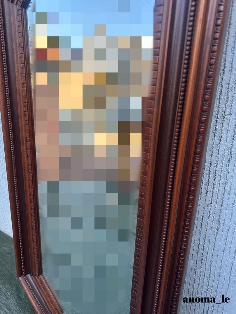 6001【ウォールミラー】イタリア　木製　彫刻　ベベル鏡　アンティークヴィンテー